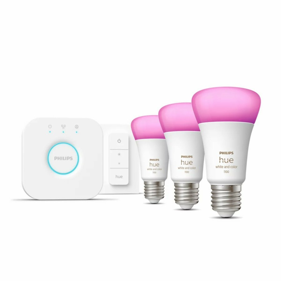 Intelligent belysning Philips Hue | Startsaet: 3 X E27 Paerer (1100Lm) + Dimmer Switch