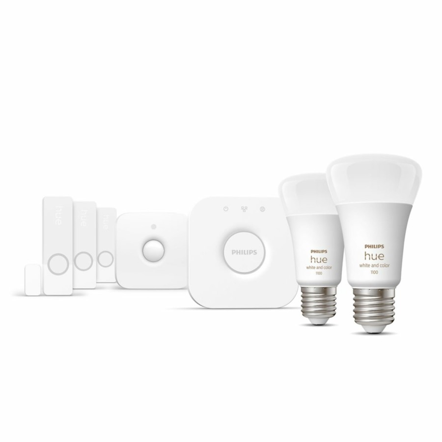 Intelligent sikkerhed Philips Hue | Startsaet: 2 X E27 Paerer (1100Lm) + 3 X Secure Kontaktsensorer + Motion Sensor