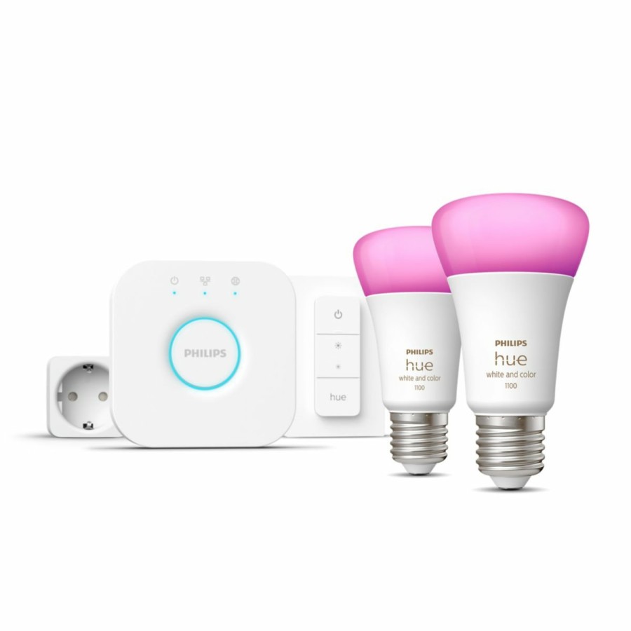 Intelligent belysning Philips Hue | Startsaet: 2 X E27 Paerer (1100Lm) + Dimmer Switch + Smart Plug