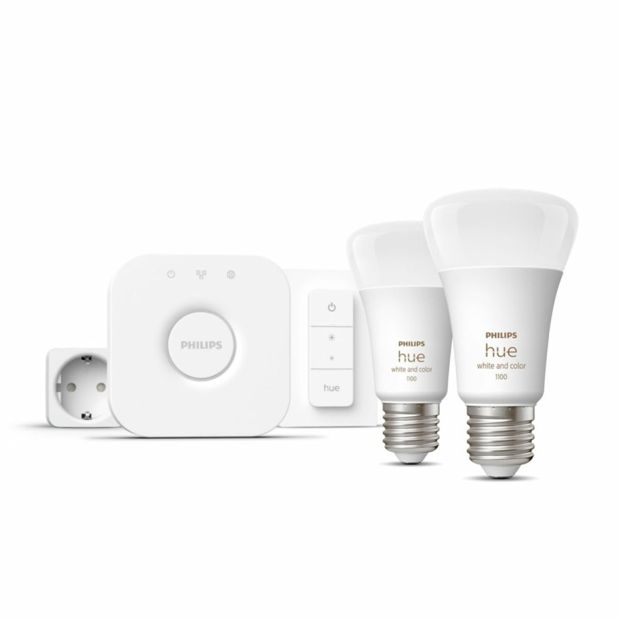 Intelligent belysning Philips Hue | Startsaet: 2 X E27 Paerer (1100Lm) + Dimmer Switch + Smart Plug