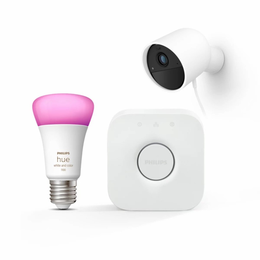 Intelligent belysning Philips Hue | Bundle: Secure Kablet Kamera + Farvet E27 Paere + Bridge